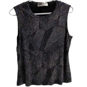 *Ronni Nicole Petite By Ouida* Black & Silver Abstract Sleeveless Blouse